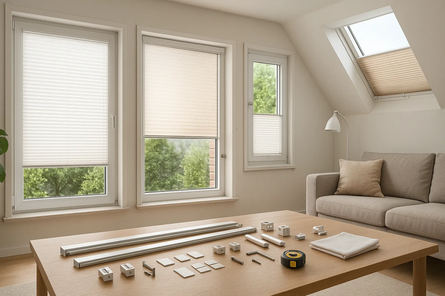 Preisvergleich und Spartipps für preiswerte Plissees mit Sichtschutz, Abdunkelung und Perlex-Beschichtung, Wabenplissee für Energieeffizienz, verschiedene Montagearten Klemmen Kleben Schrauben, Zubehör wie Schienen Halter Griffe Endkappen, Maßanfertigung versus Standardgrößen an Fenstern und Dachfenster